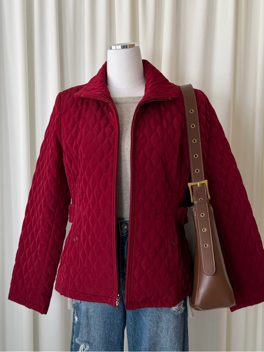 Gallery Burgundy Quilted Jacket Size Medium Full Zip.